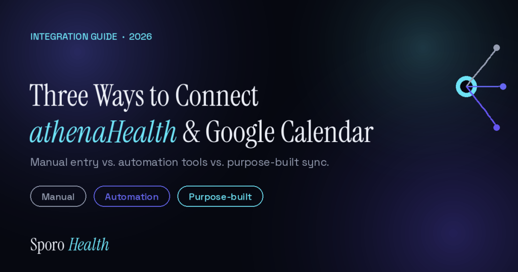 Three ways to connect athenahealth and Google Calendar: manual entry, automation tools, and purpose-built sync