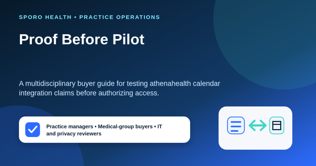 Buyer review team comparing athenahealth calendar integration claims with evidence, ownership, and pilot decision criteria.