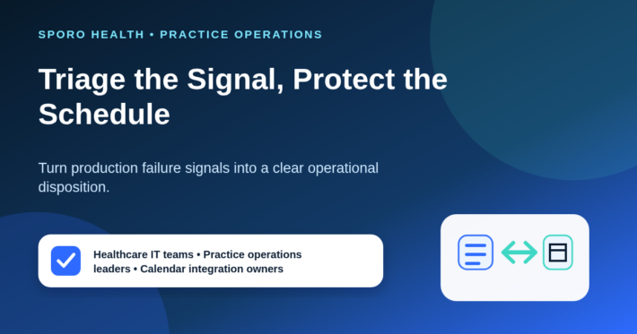 Operational triage dashboard showing four dispositions for athenahealth calendar sync failure signals.