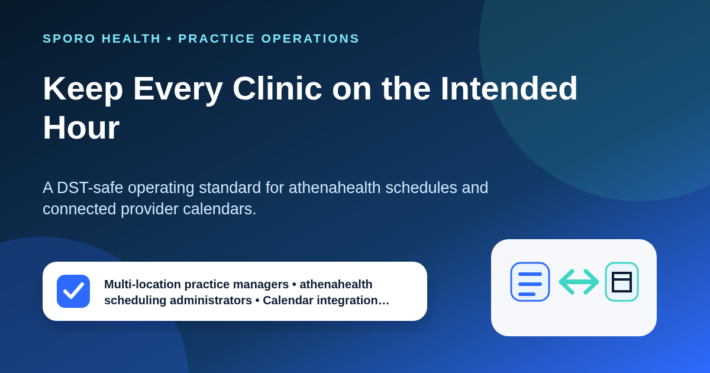 Operations leaders reviewing a DST-safe athenahealth scheduling playbook across clinic and provider time zones.