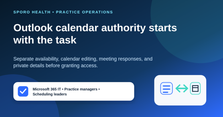 Outlook calendar role decision path comparing view-only, Editor, and Delegate access for athenahealth practice scheduling.