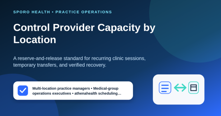 Provider capacity allocated among athenahealth clinic locations with protected, flexible, releasable, and closed states.