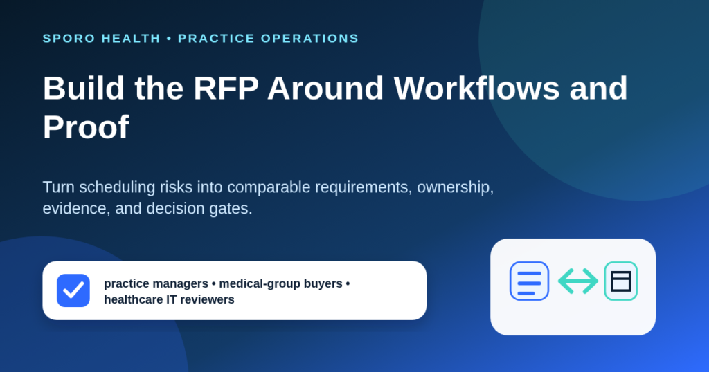 Vendor-neutral athenahealth calendar integration RFP workbook linking practice workflows, evidence, ownership, and decision gates.