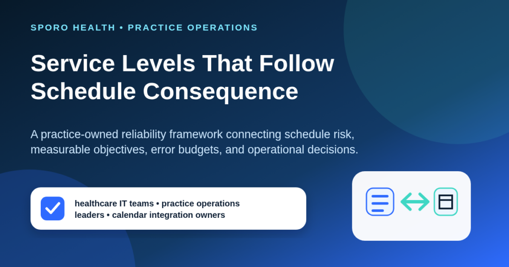 Diagram showing healthcare IT, practice operations, and integration owners aligning schedule risk with service objectives.