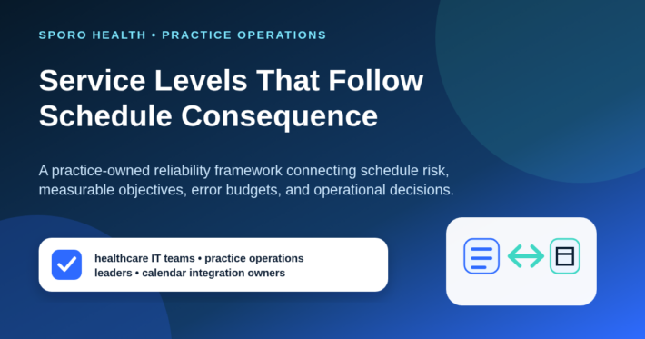 Diagram showing healthcare IT, practice operations, and integration owners aligning schedule risk with service objectives.